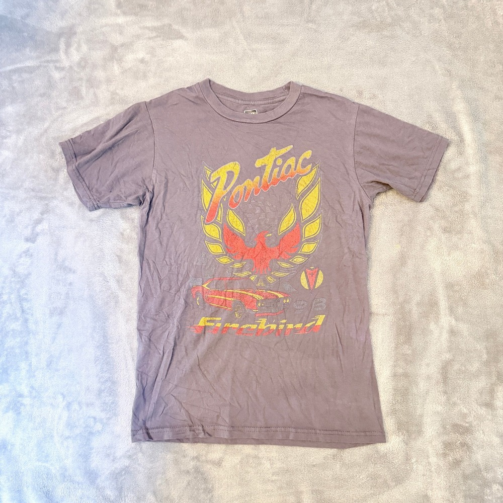 GM Licensed Pontiac Firebird SZ Small Graphic Tee Shirt Gray Vintage Style
